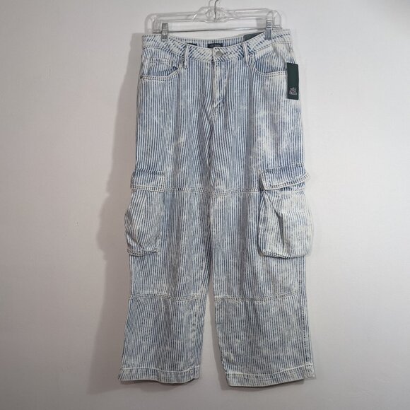 Wild Fable Pants Women 10R Striped Mid-Rise Baggy Cargo 90s Y2K Utility Wide Leg - Picture 2 of 12